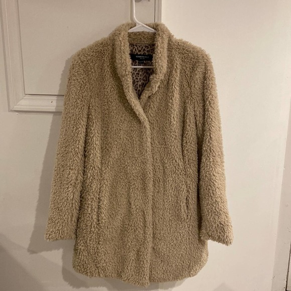 Kenneth Cole Notch-Collar Faux-Fur Coat Truffle XS - Picture 3 of 11